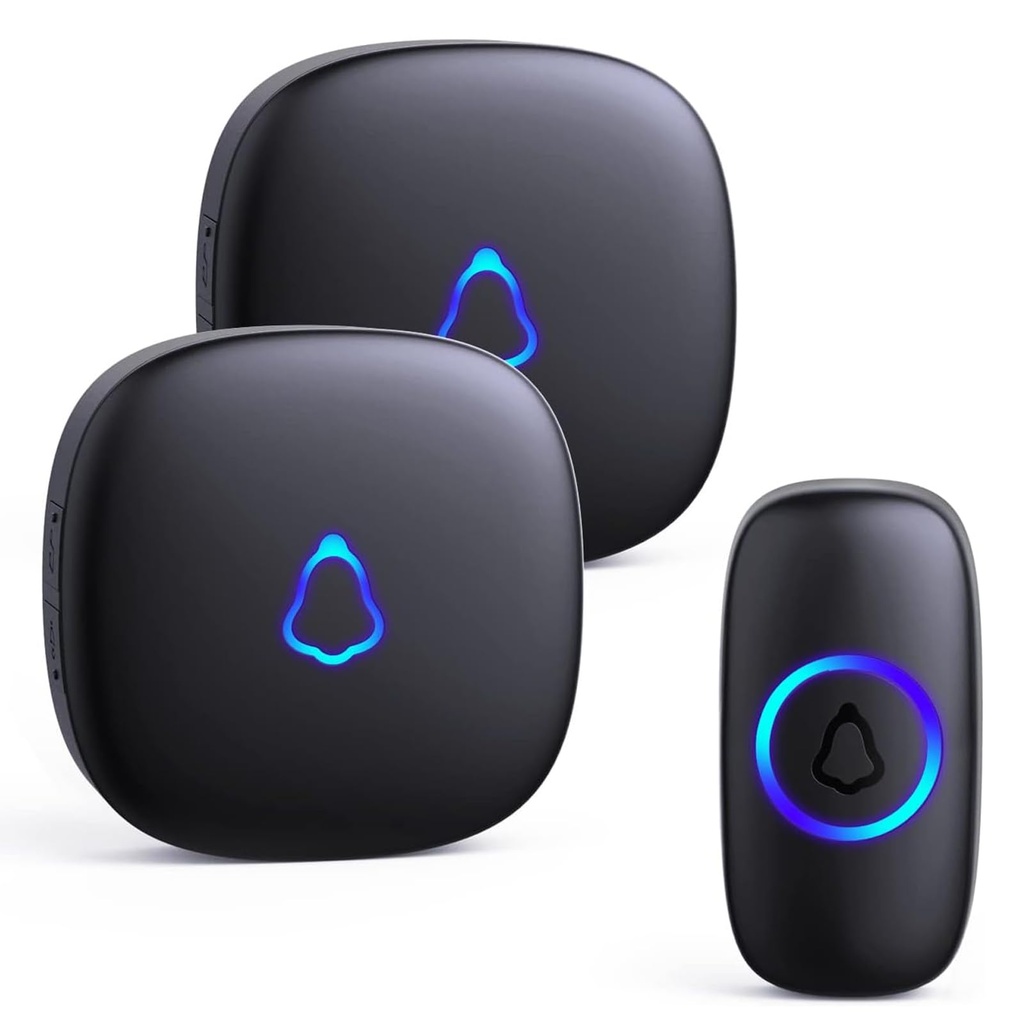 SECRUI Wireless Doorbell, 2 Plug in Door Bells 1 Push Button Electric Cordless Chime IP55 Wa