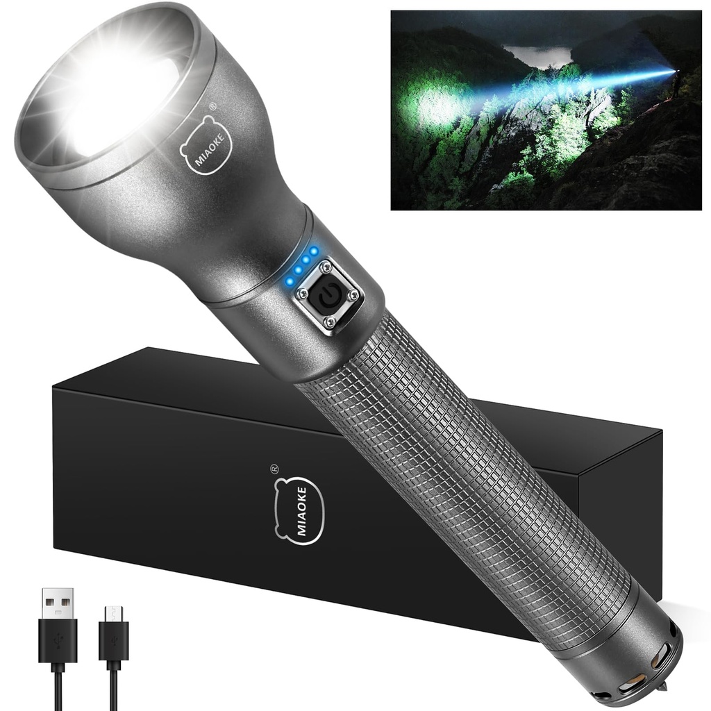 MIAOKE 250,000 Flashlights High Lumens, IPX7 & Zoomable XHP-90 Led Super Bright Rechargeabl