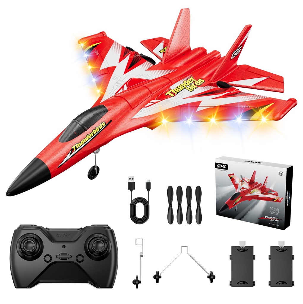 4DRC G6 RC Plane with 2 Take-off Modes, 2 Batteries and Light, 2.4GHz 2 Channel Foam Remote