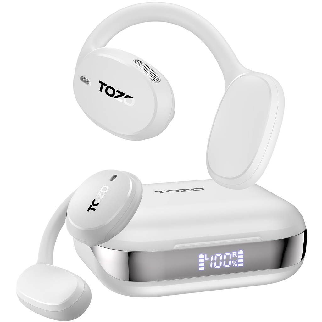 TOZO Open-Ear Headphones, Adjustable Ear Hooks, Ultra-Comfort, Punchy Bass Bluetooth Headph