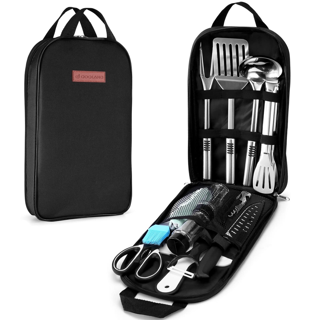 Odoland Camping Cookware Utensils Travel Set, Camp Kitchen Utensil Organizer, Cutting Board,