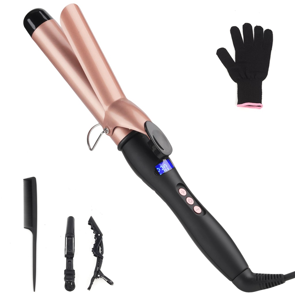 JAETON Curling Iron 1 1/4 Inch Large Barrel with Clamp, 1.25 Inch Hair Curler Wand for Medi