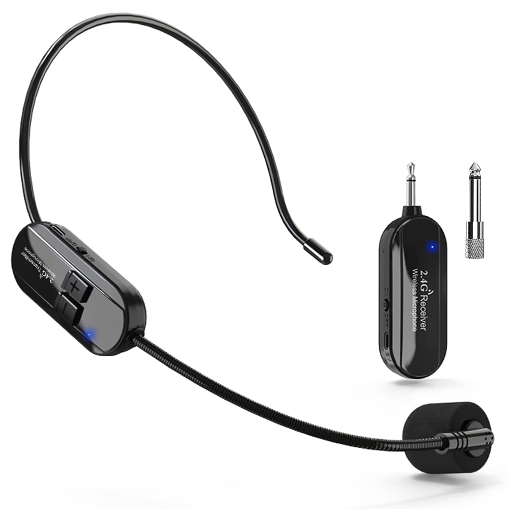 VOVIGGOL Wireless Microphone Headband, 2.4G 2 in 1 Wireless Headband Microphone, 50M Range,