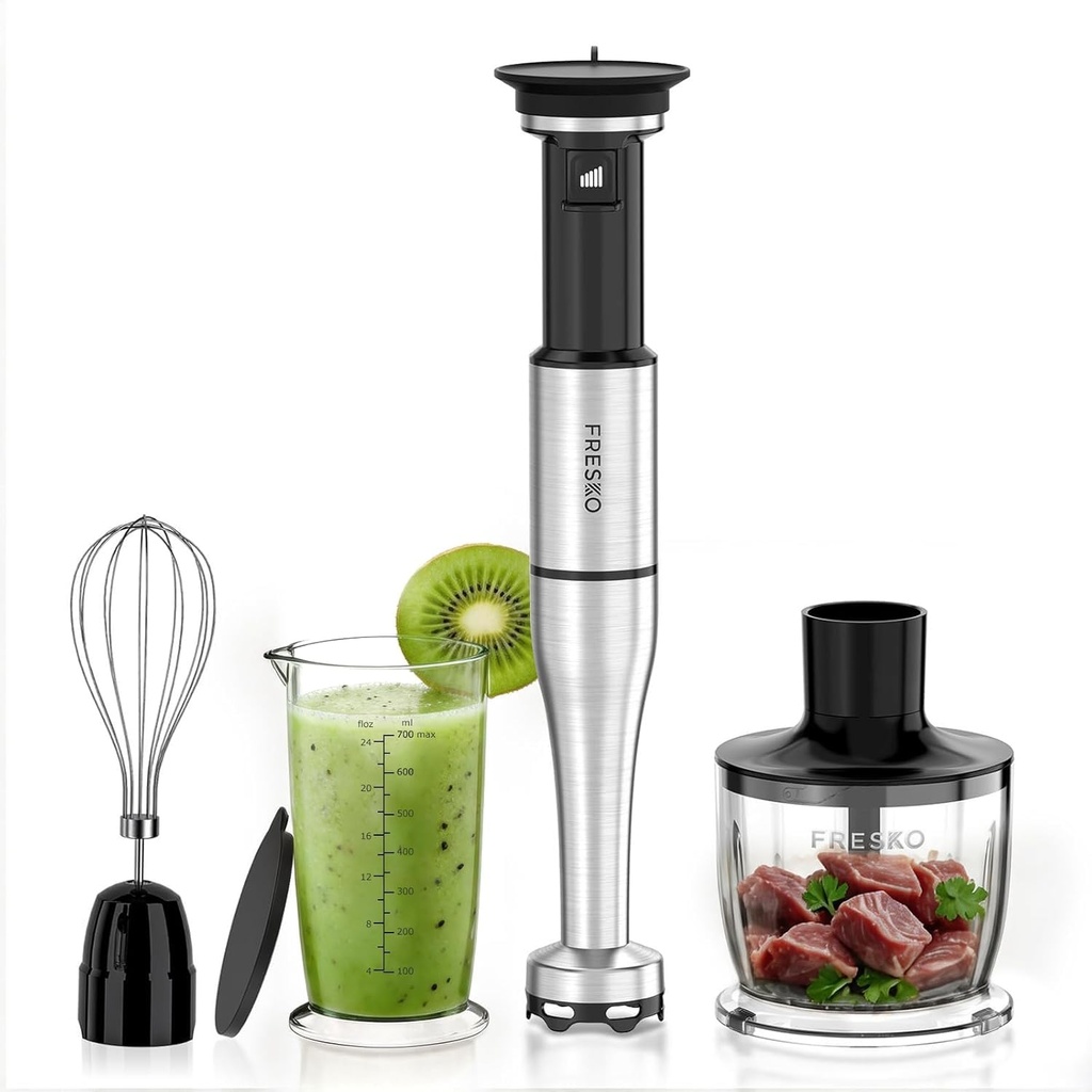 FRESKO Hand Blender Set, 1000W Stainless Steel Blending Shaft including Whisk, 500ml Choppe