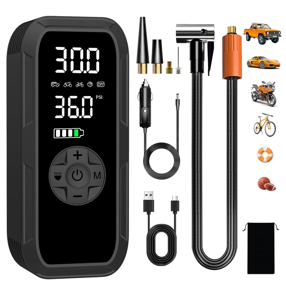 Vulisox Corded/Cordless Tyre Inflator Portable Air Compressor, 6000 mAh 150PSI 12V DC Electr