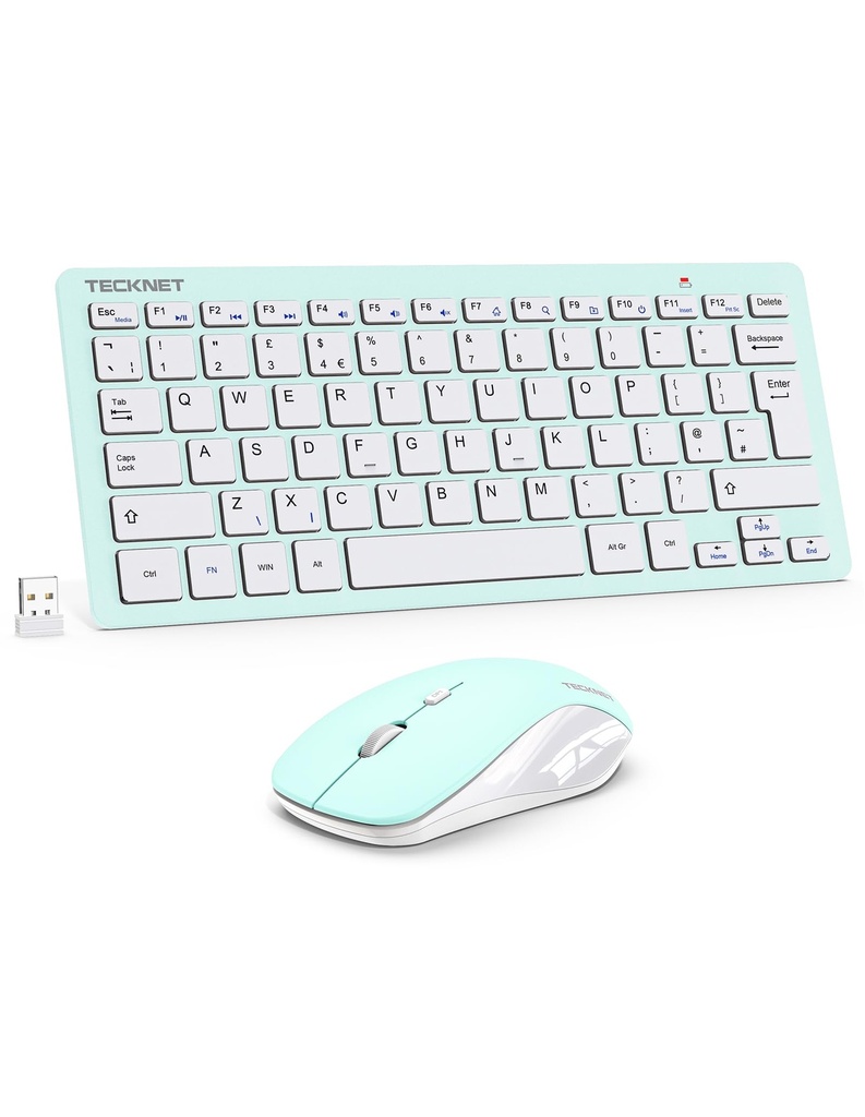 TECKNET Mini Wireless Keyboard and Mouse Set, 2.4G Cordless USB Keyboard and Silent Mouse C