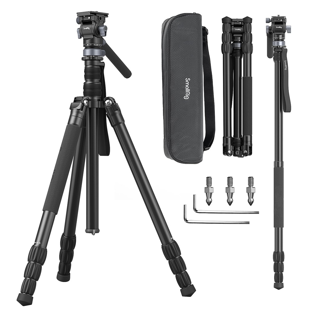 SMALLRIG 72" Video Tripod Travel Tripod Fluid Head with Leveling Base, Camera Tripod Monopod