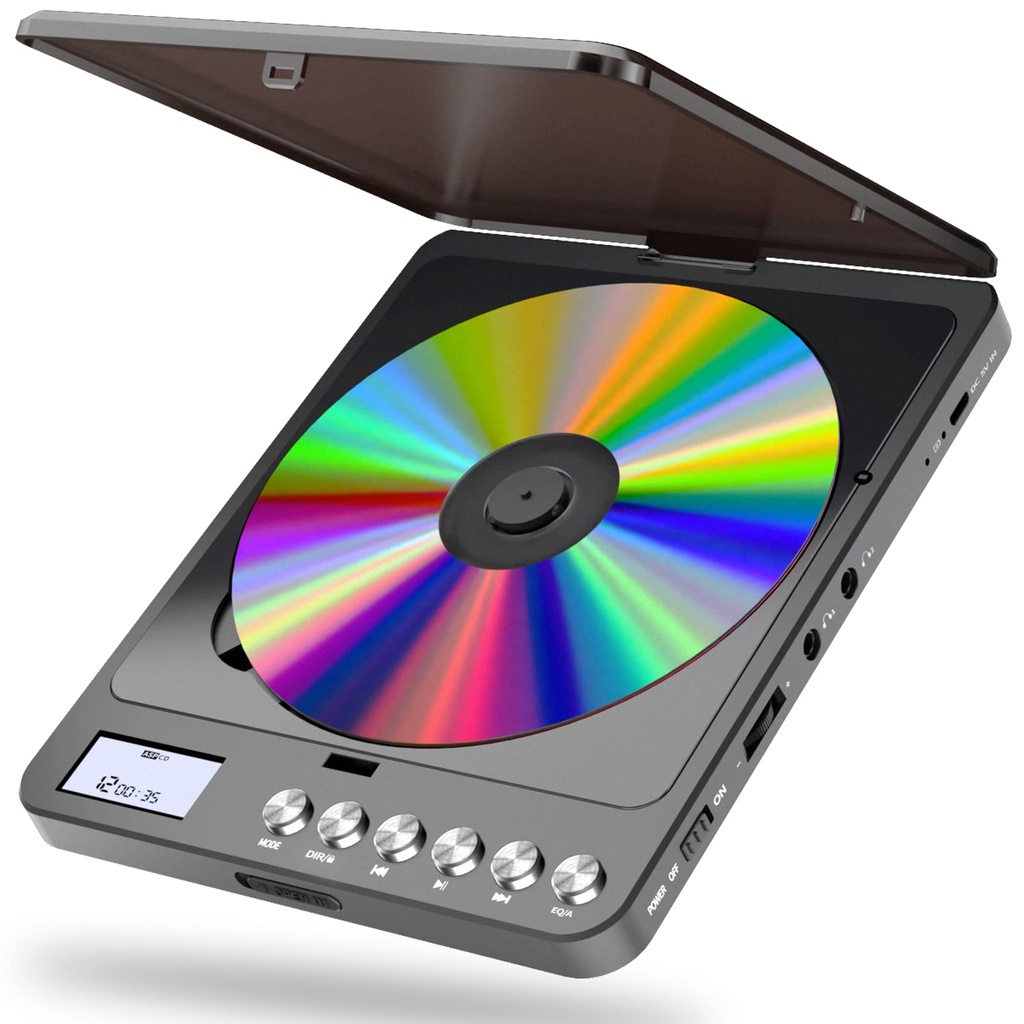 Portable CD Player with Built-in Speakers, Rechargeable CD Player with Double Headphone Jack