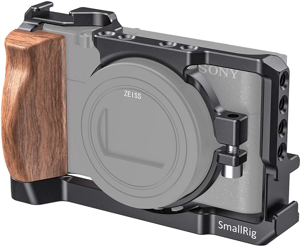 SMALLRIG RX100 VI/VII Vlog Camera Cage, Cage with Wooden Handle Grip for Sony RX100 VII 