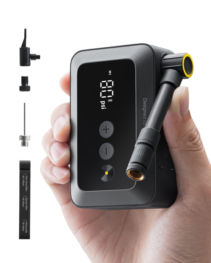 HOTO Electric Bike Pump, 150PSI Fast Inflate with Pressure Gauge, Mini Portable Bicycle 
