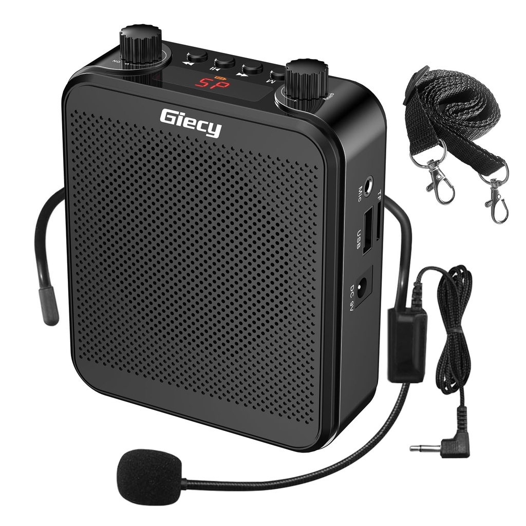 Giecy Portable Voice Amplifier with Headset Microphone 30W Rechargeable Battery 2800mAh
