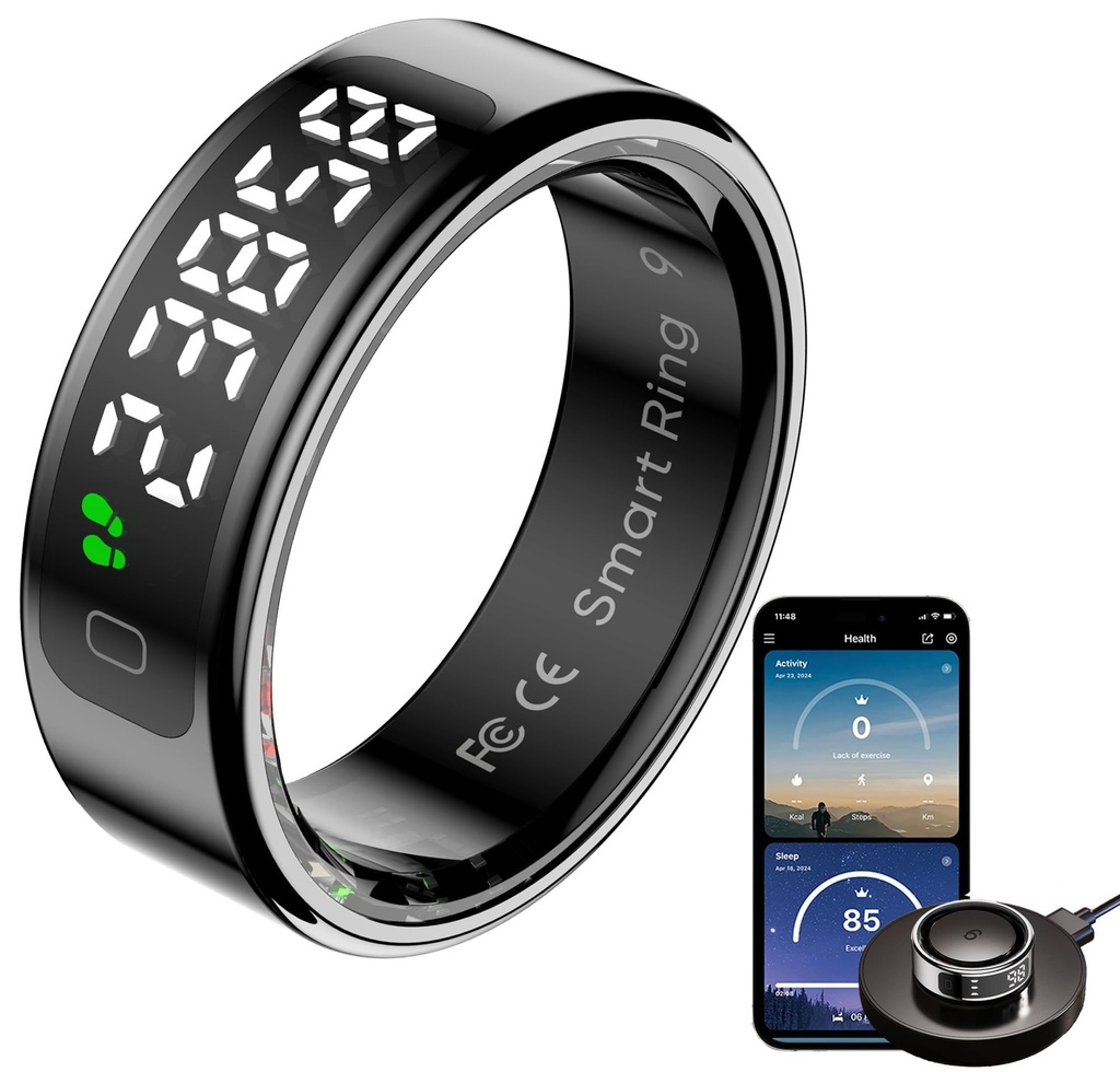 findtime Smart Ring with Display Sleep Tracker Heart Rate Blood Oxygen Monitor