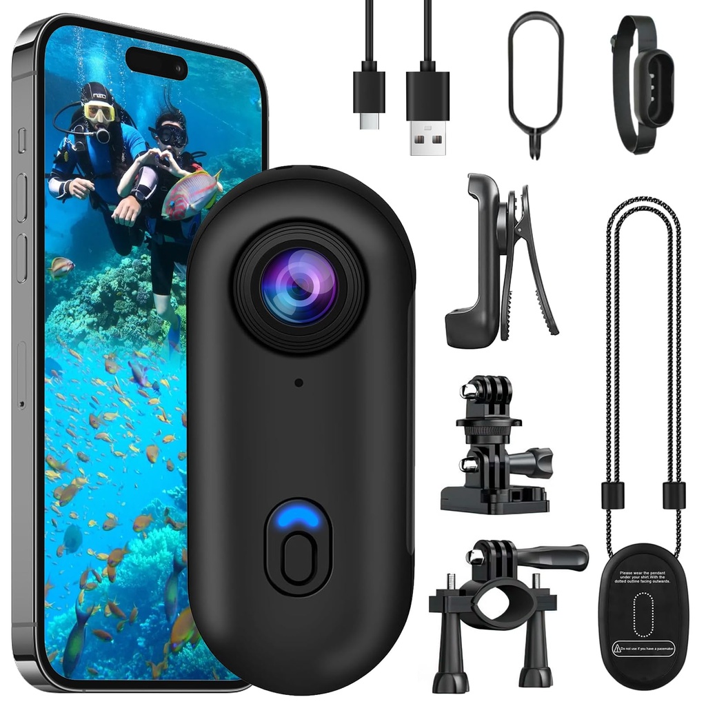 OBEST Action Camera 4K 360 Motorcycle Helmet Cam, Mini Bodycam POV Cam