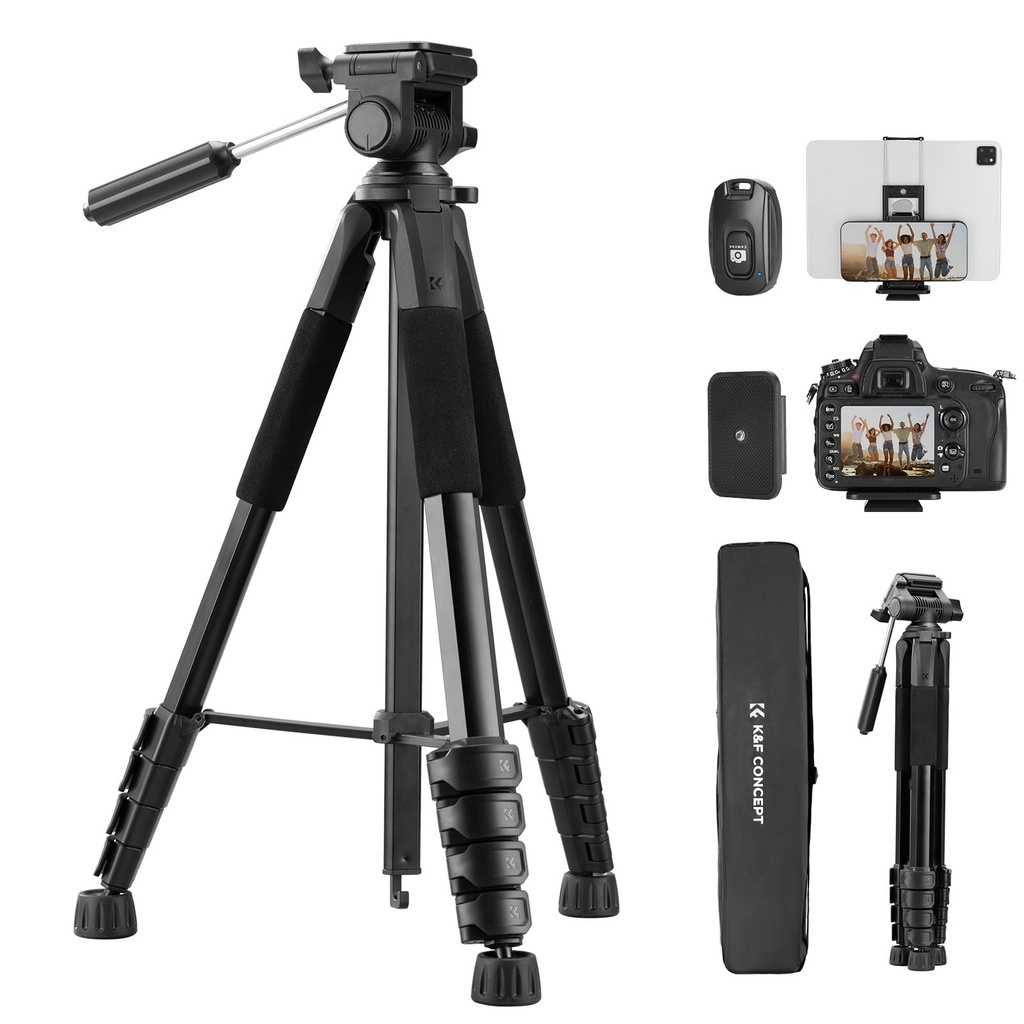 K&F CONCEPT 75"/190cm Compact Camera Tripod, Lightweight Travel Tripod for Camera & Phone