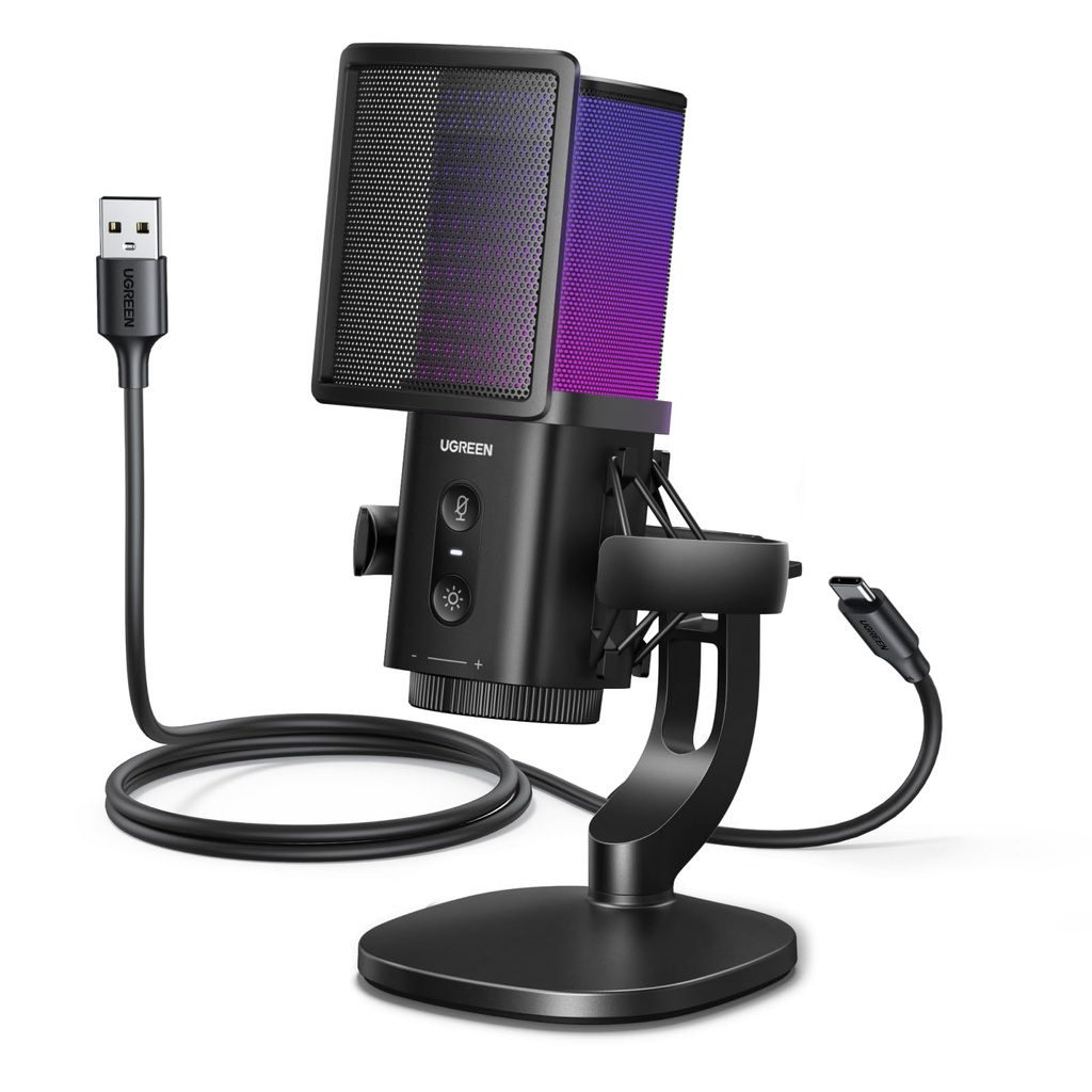 UGREEN USB Gaming Microphone, 96kHz/24bit, DSP Noise-Reduction, Real-Time Monitoring 