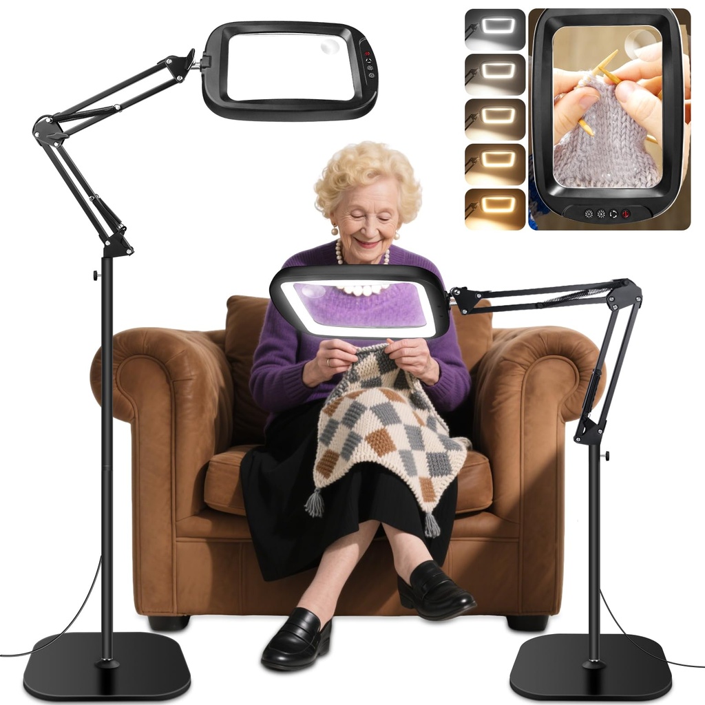 NZQXJXZ 10X 30X Rectangle Magnifying Glass with Light and Stand, LED Lighted Floor Magnifyi