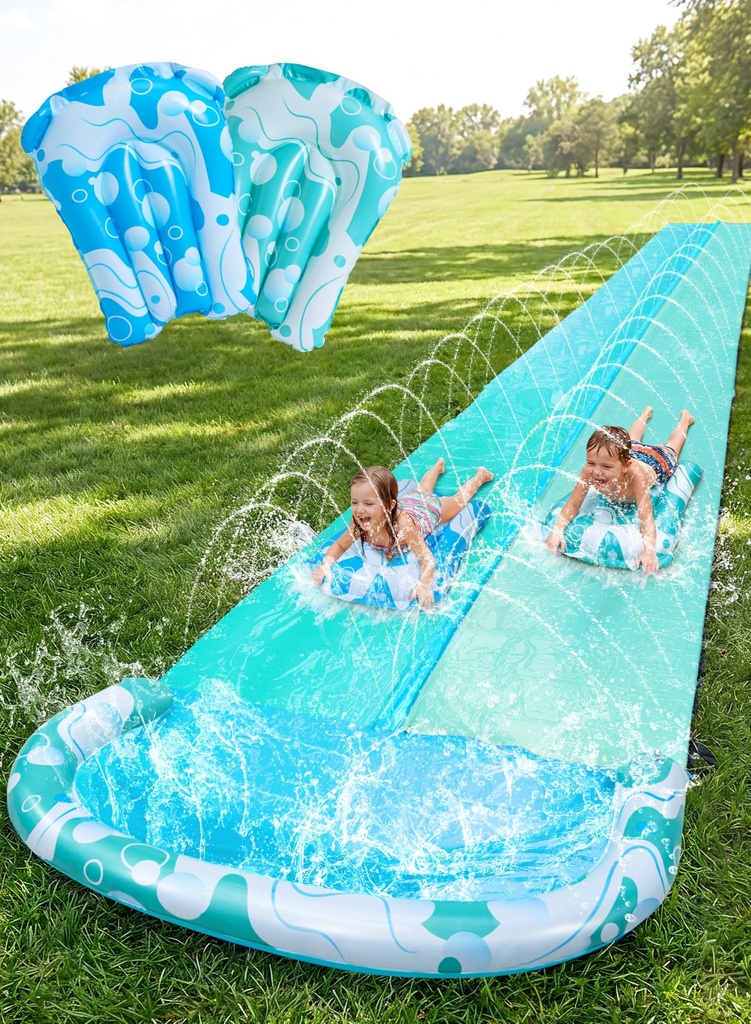 JOYIN 22.5ft/685.8cm Water Slides and 2 Bodyboards, Lawn Water Slide Summer Slip Waterslide