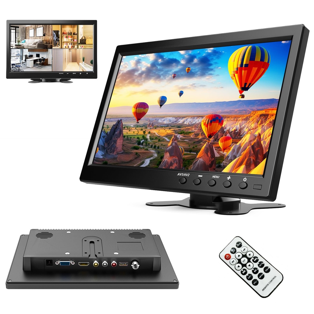 podofo 10.1 Inch Small PC Monitor, HD 1024 * 600 Mini Monitor for Computer/Surveillance/Rea