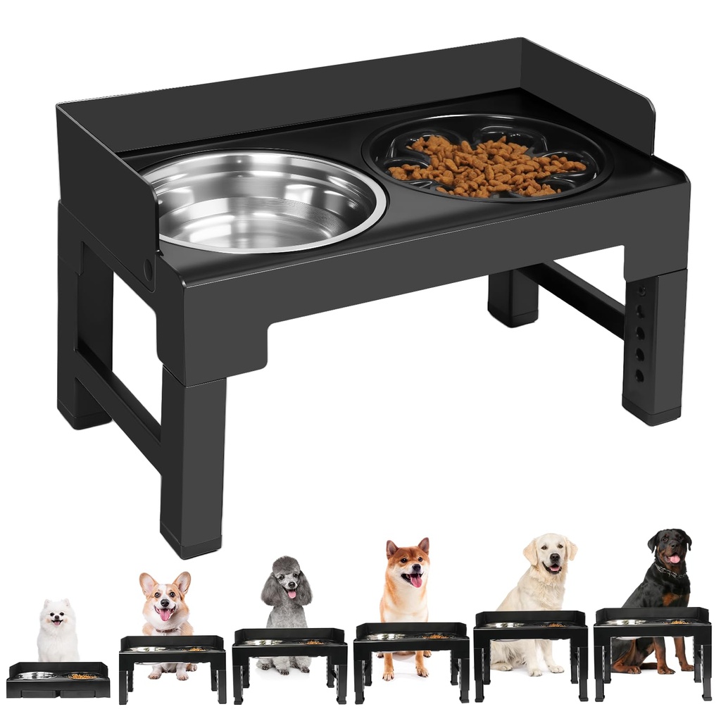 Newthinking Raised Dog Bowl Height Adjustable, Splash-Proof Elevated Dog Bowls with Stainle