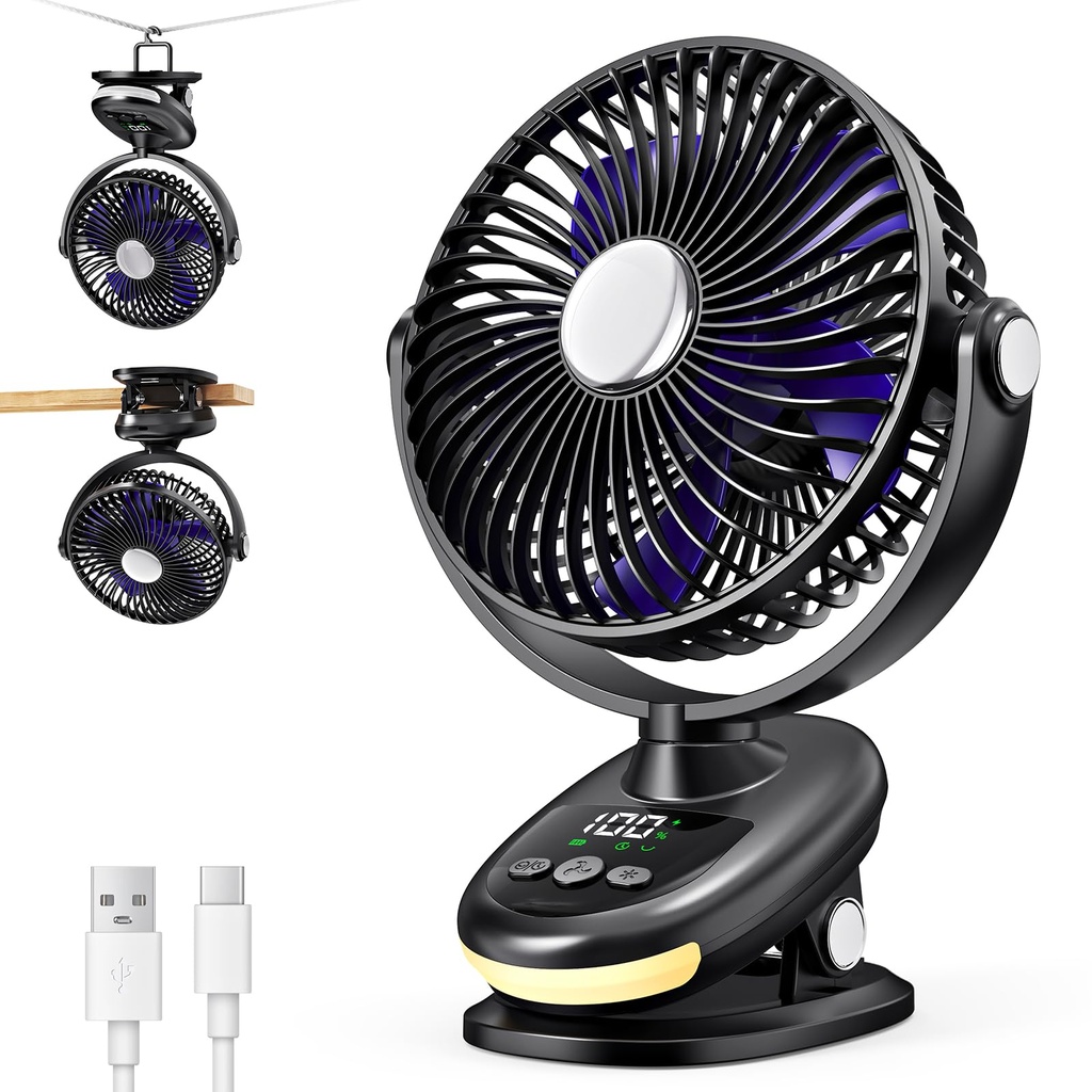 iNeibo 6000mAh Portable Clip on Fan with 180?? Auto Oscillation, 6" Rechargeable Desk Fan w