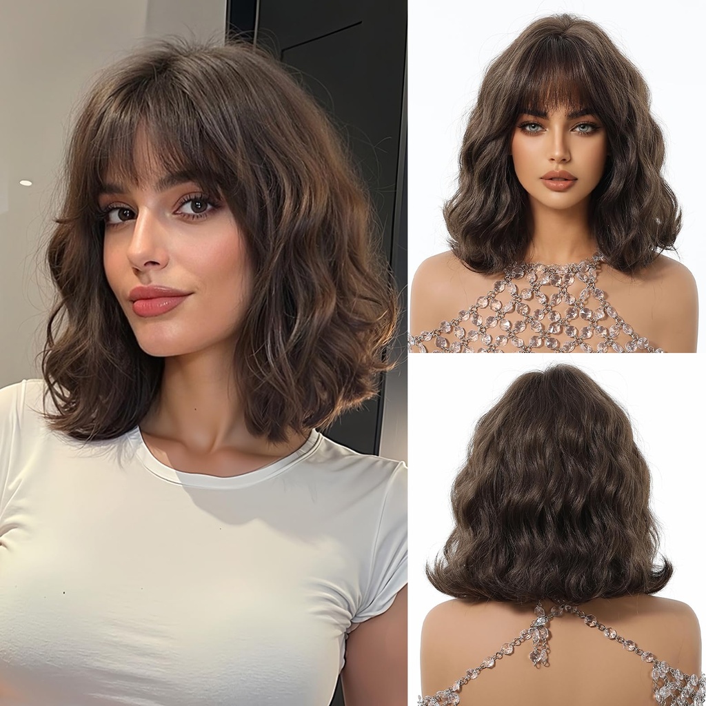 Esmee Short Wave Brown Bob Wigs for Women Natural Synthetic Hair Wig for Daily & Party Use