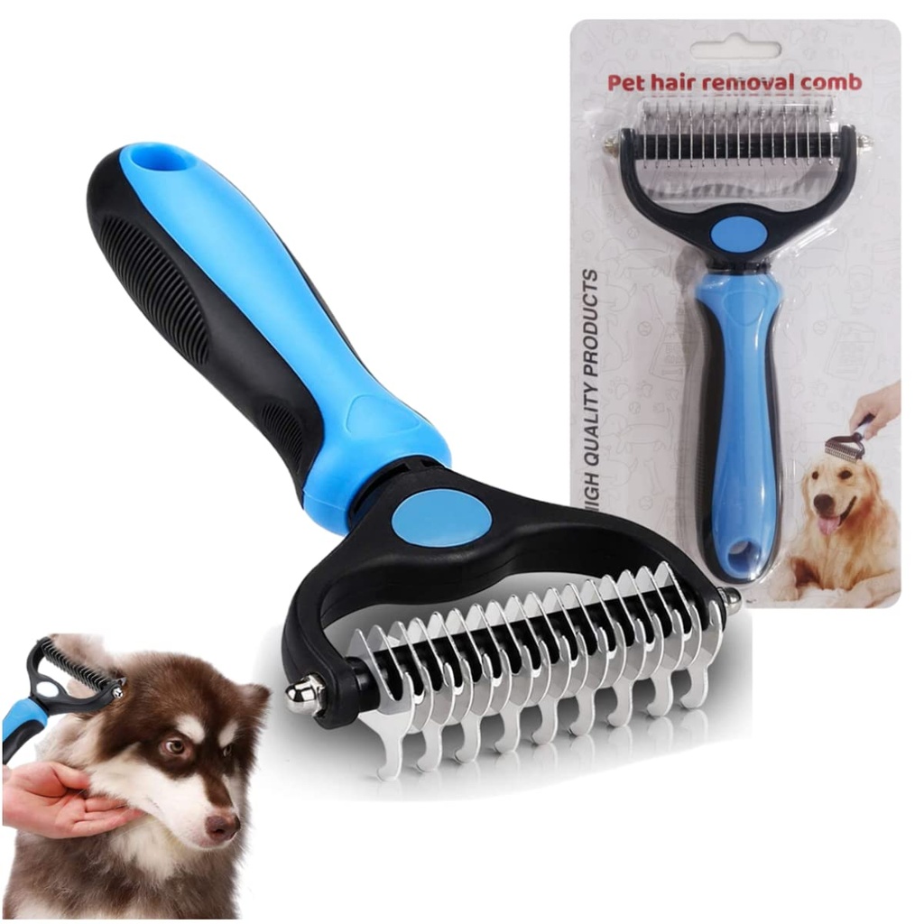 2 In 1 Pet Grooming Tool Dematting Comb for Dogs & Cats 2 Sided Undercoat Rake Deshedding T