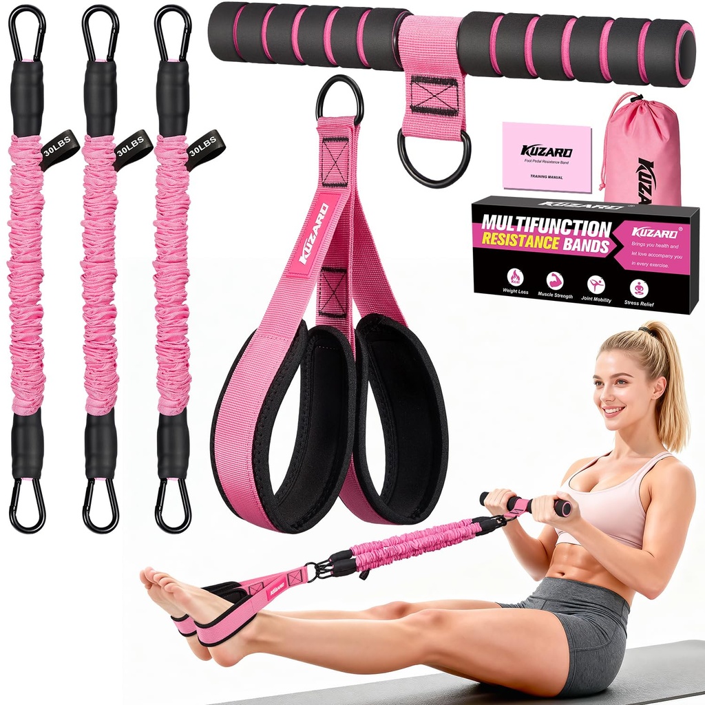 Upgraded Multifunction Pedal Resistance Band with Handle, 3 Tube Adjustable Resistance Band