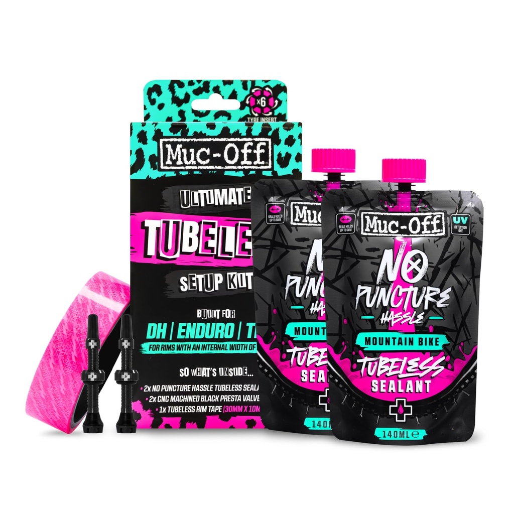 Muc Off Ultimate Tubeless Setup Kit - Complete Tubeless Conversion Kit with Sealant, Rim Ta