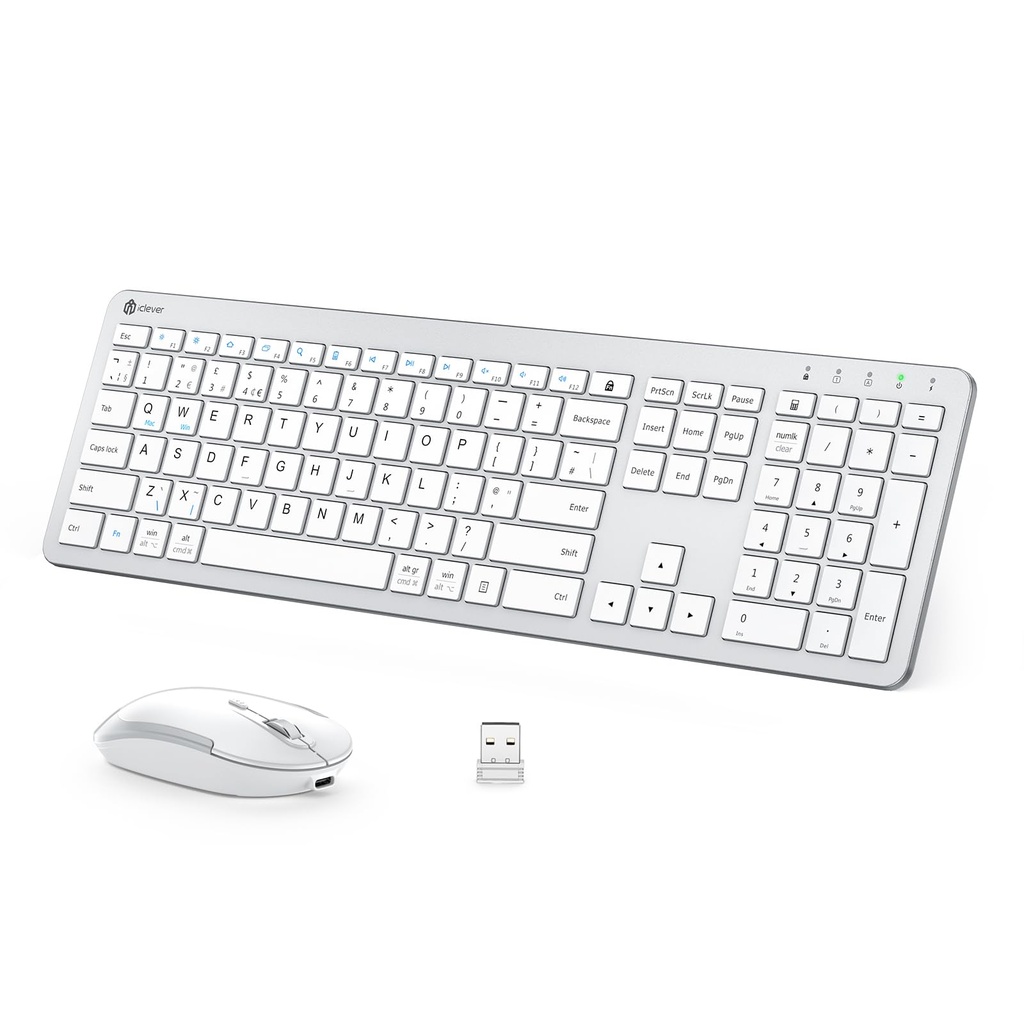 Wireless Keyboard and Mouse Set, iClever Keyboard and Mouse Rechargeable Full Size with Num