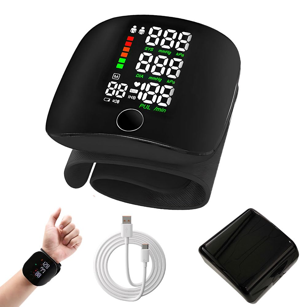 Automatic Wrist Blood Pressure Monitor, Portable Digital Blood Pressure Machine with LED To