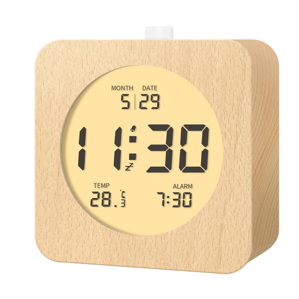 aboveClock Digital Alarm Clock, Wooden Alarm Bedside Clock with Temperature and Date LCD Di