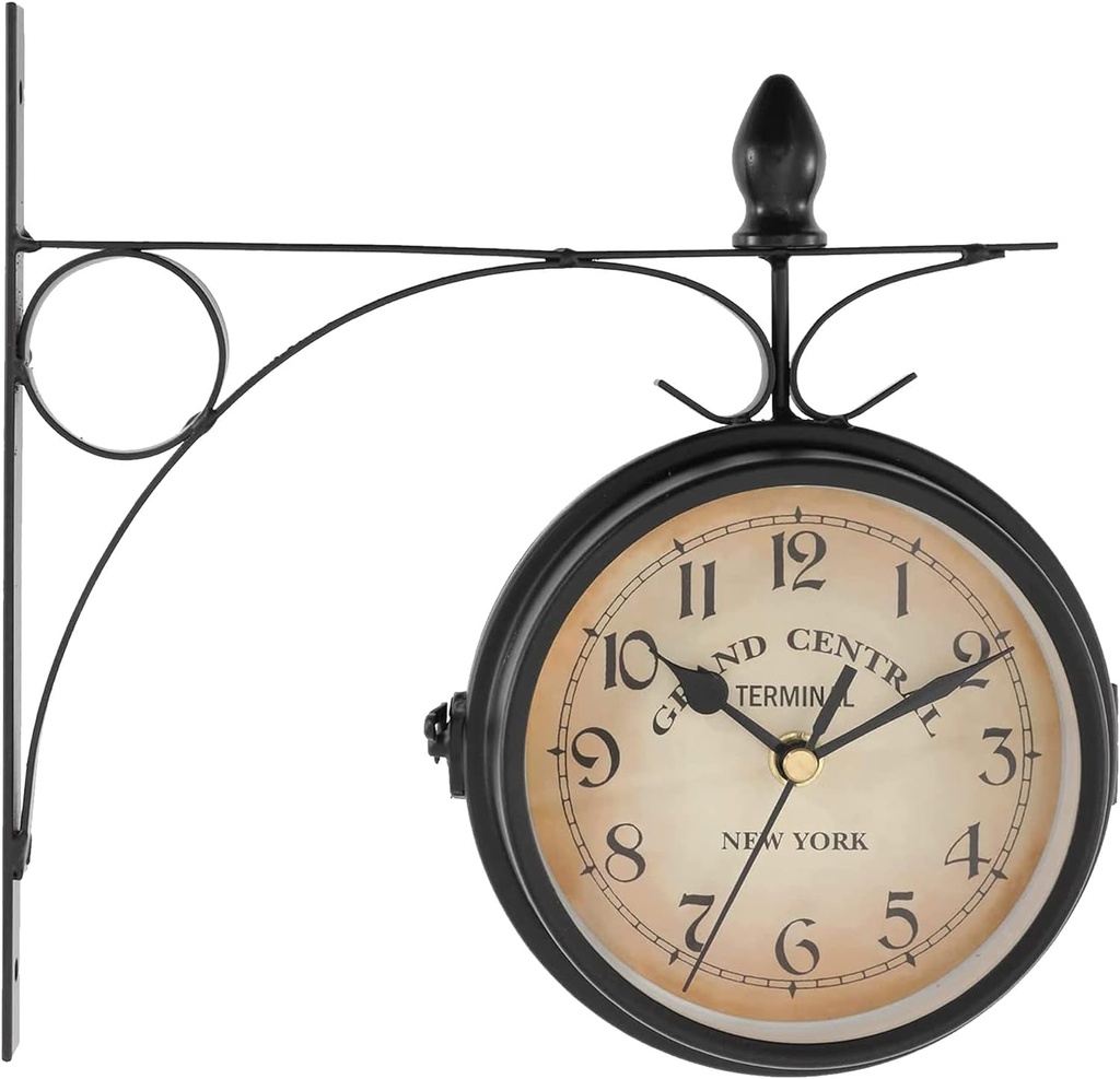 Almineez Double Sided Wall Clock, Outdoor Garden Clock Train Station Clock Vintage Wall Mou
