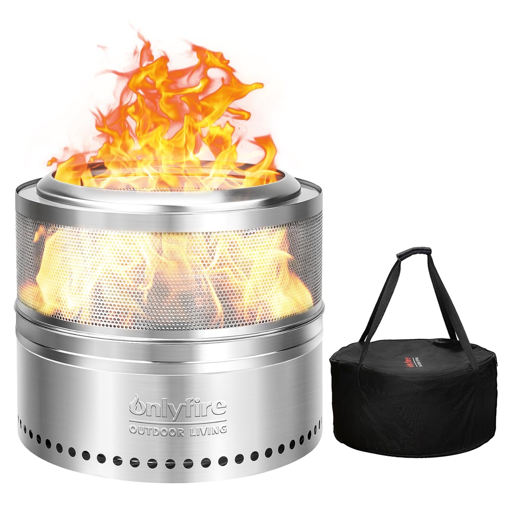 Onlyfire 50 cm Smokeless Fire Pit Wood Burning with Holes, Stainless Steel Portable Outdoor