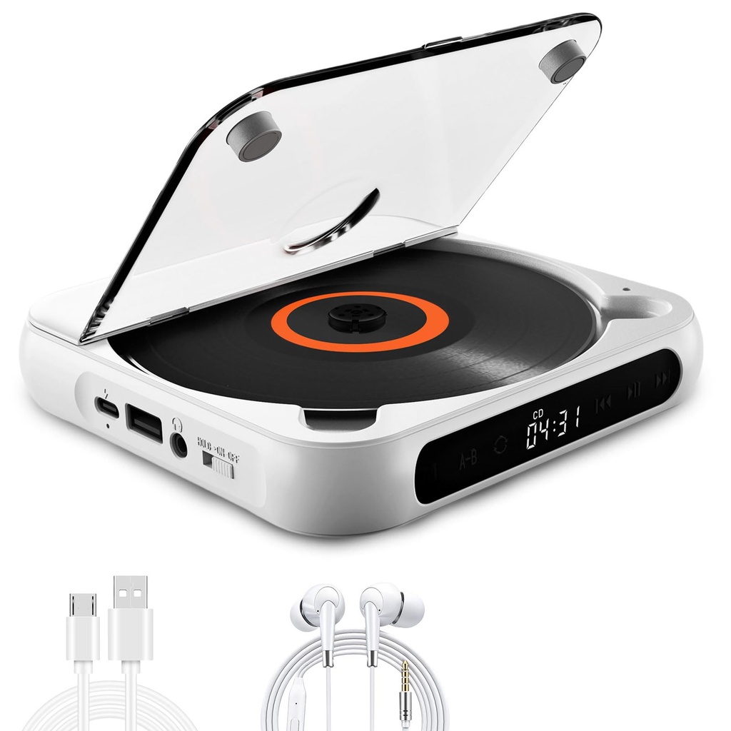 Bekasa Portable CD Player with Bluetooth 5.3, Rechargeable Car CD Player with HiFi Speakers