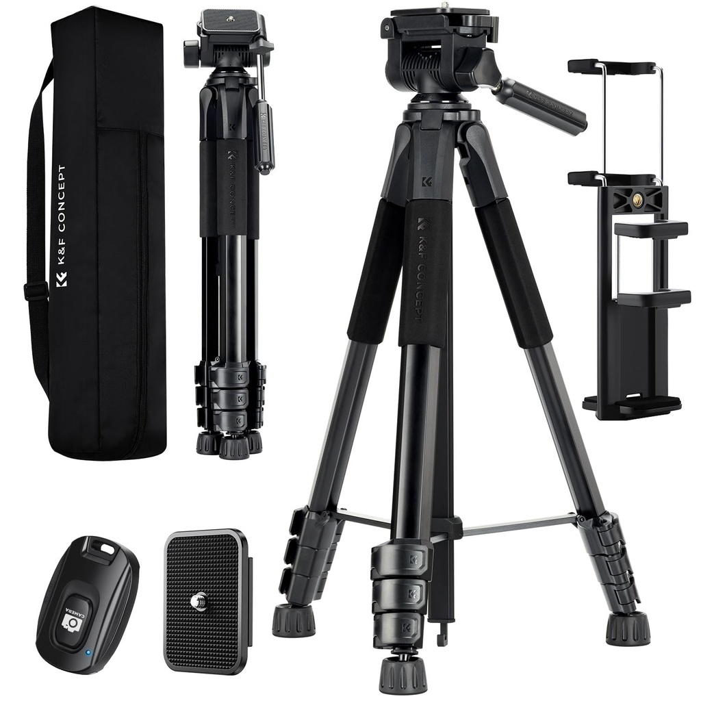 K&F CONCEPT Compact 68'' Lightweight Tripod for DSLR Camera, Canon, Nikon, Sony with 2-in-1