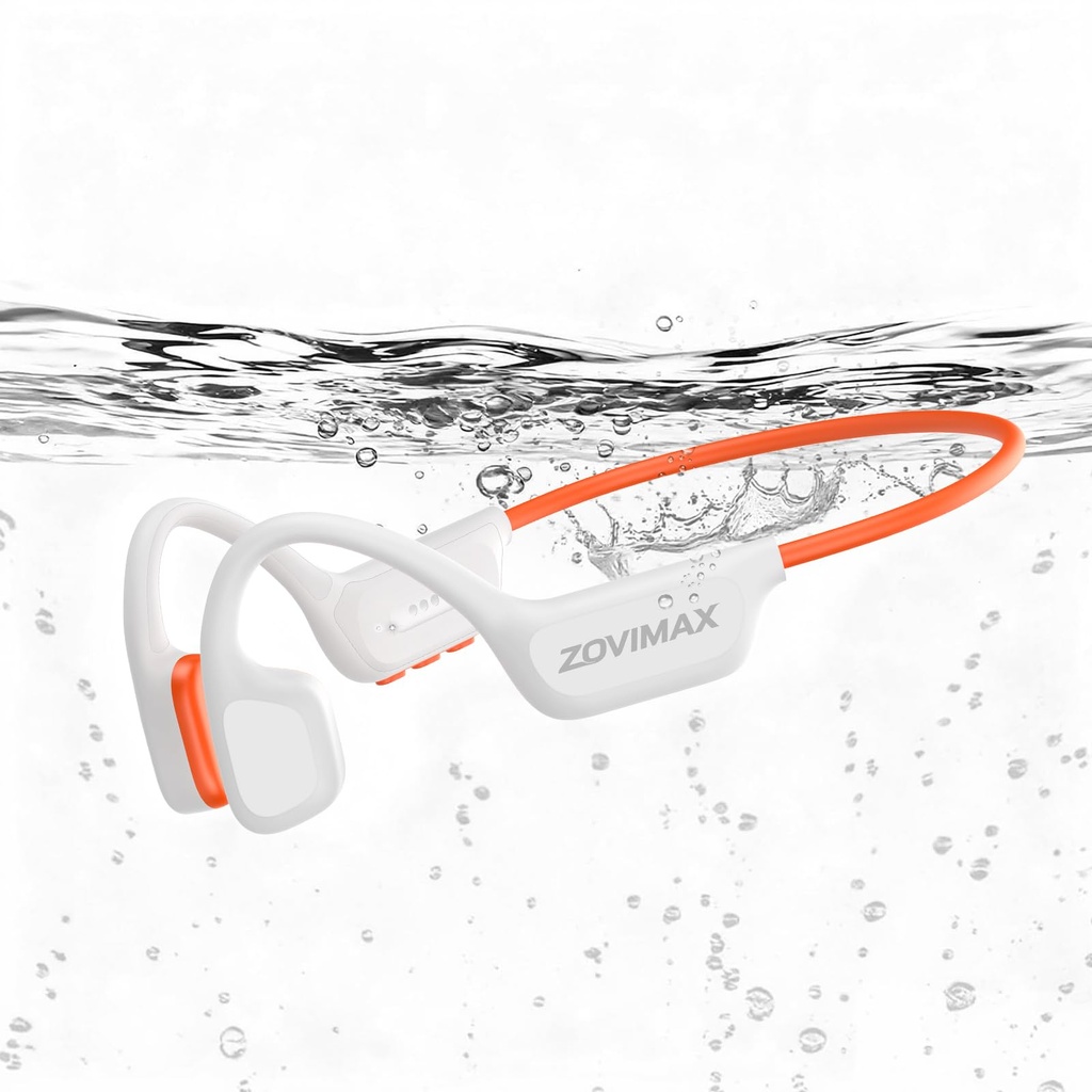 ZOVIMAX Bone Conduction Headphones, IPX8 Waterproof Swimming Headphones, (White-orange)