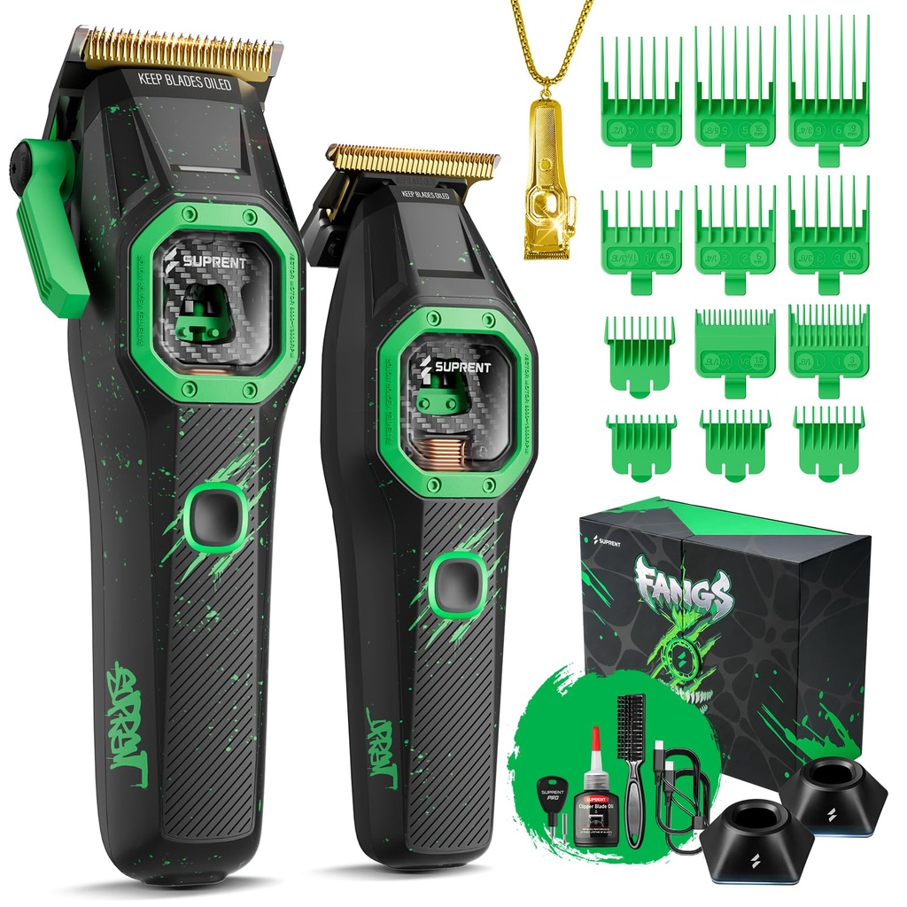 SUPRENT Fangs Professional Barber Clippers - High-Performance 13,000 RPM Vector Motor Hair C