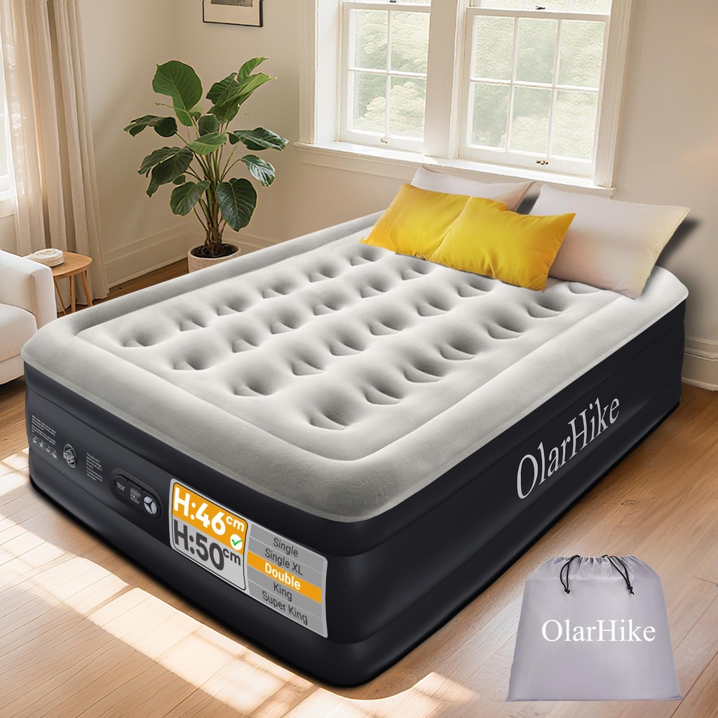 OlarHike Inflatable Mattress, Air Bed, Double Airbed with Built in Pump, 135 x 190 x 46cm,