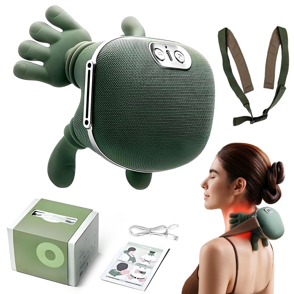 Neck Massager, 4D Real Hands Massager, USB Back Massager with Heat,3 Massages Levels & 2 He