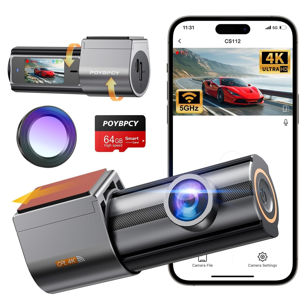 Dash Cam Front 4K Built-in 5GHz WiFi with CPL, Car Camera Dash Cam with UHD 2160P