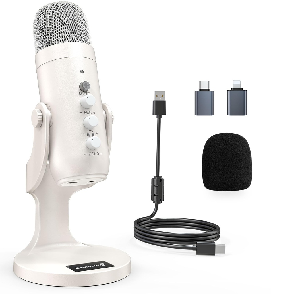 zealsound USB Condenser Microphone for PC & Phones, Plug & Play Desktop Microphone