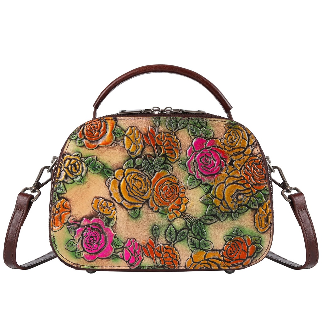 ArtsEye Purses for Women Genuine Leather Satchel Handbags Hand Painted Retro Top Handle Bag