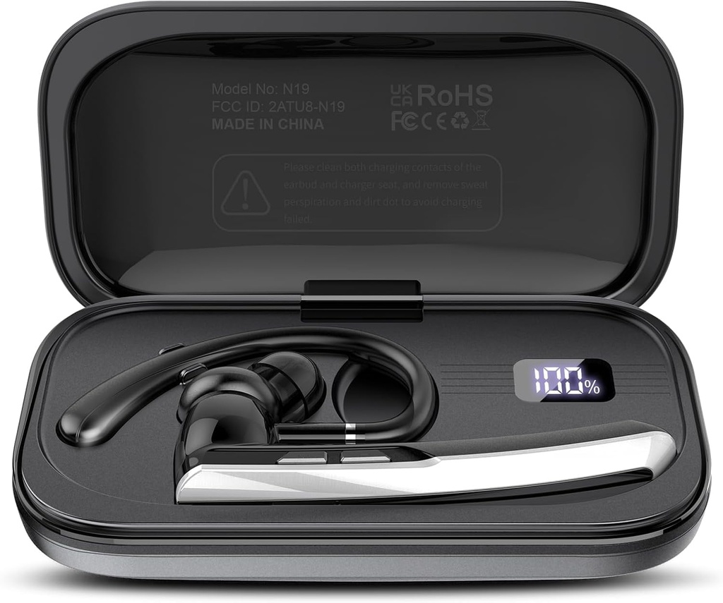 Atheewon Bluetooth Headset V5.3, Handsfree Bluetooth Earpiece with Dual ENC Mic