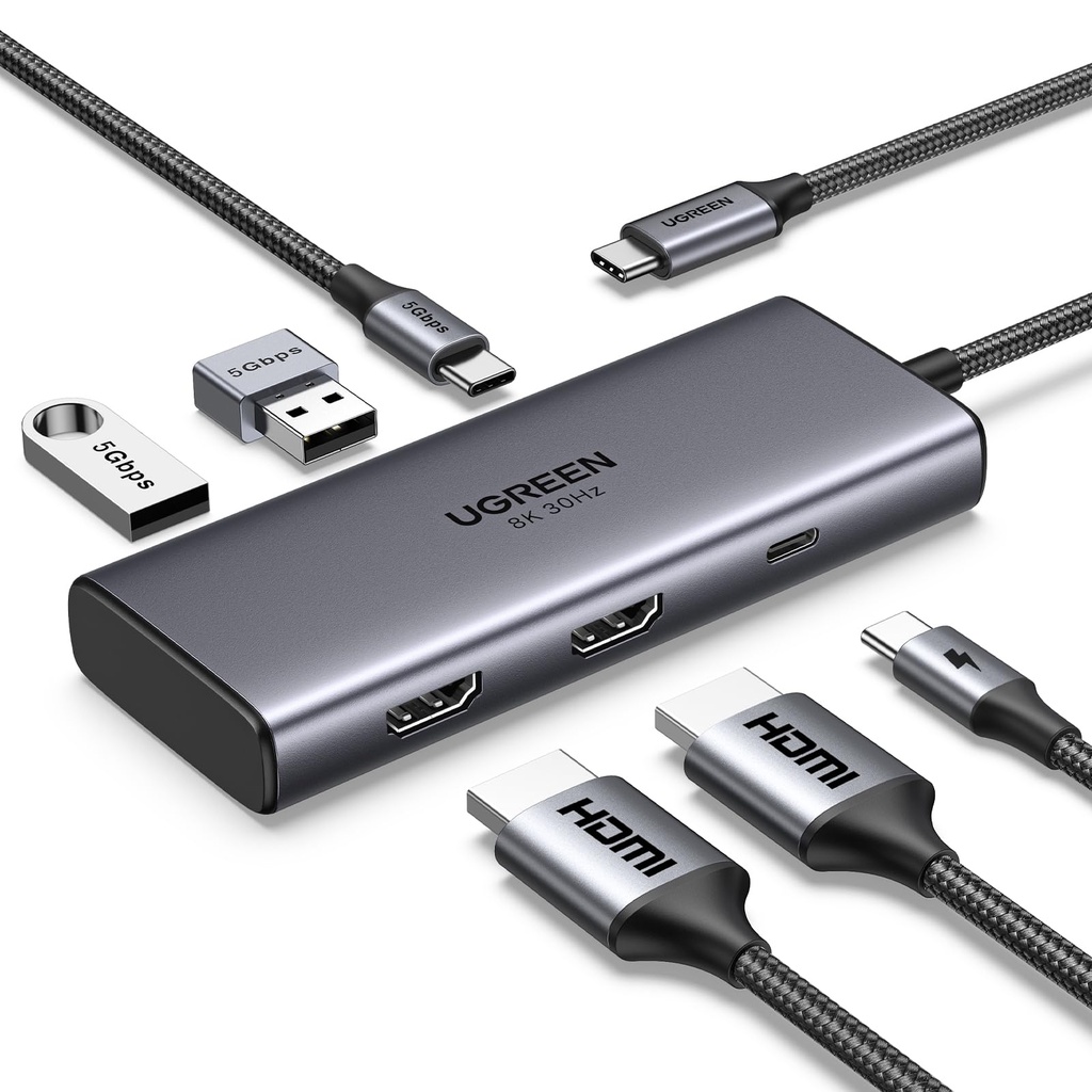 UGREEN Docking Station, Revodok 206 USB C Hub (6-in-1) with Dual 4K 60Hz, Single 8K 30Hz