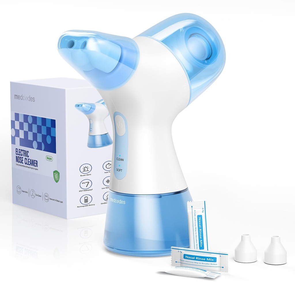 Medcodes Nasal Irrigation System, Electric Sinus Rinse Machine with 30 Salt Packets, Dual 