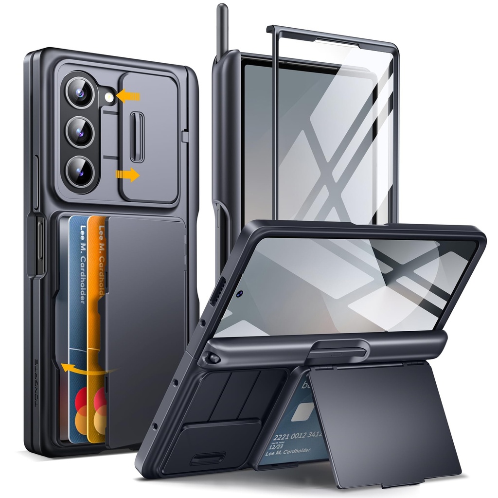Tongate for Z Fold 6 Case, [with Card Holder & S Pen Holder] [Glass Screen Protector & Slid