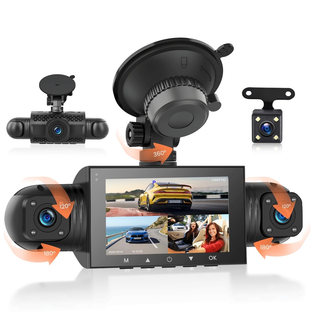 4 channal Dash Cam 360 Car Recorder Front and Rear Inside Side 3 inch 1080P DVR Camera