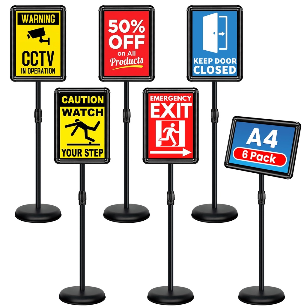 VAIIGO 6Pack A4 Sign Stand, Poster Display Stand Adjustable, Aluminum Sign Holder Menu Floor