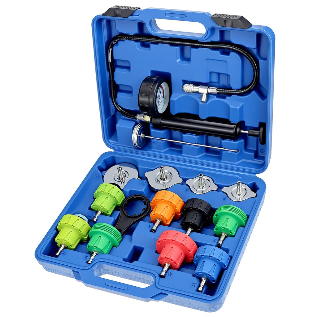 QWORK® 15Pc Radiator Pressure Tester Kit Pump Leak Detector, Cooling System Pressure 