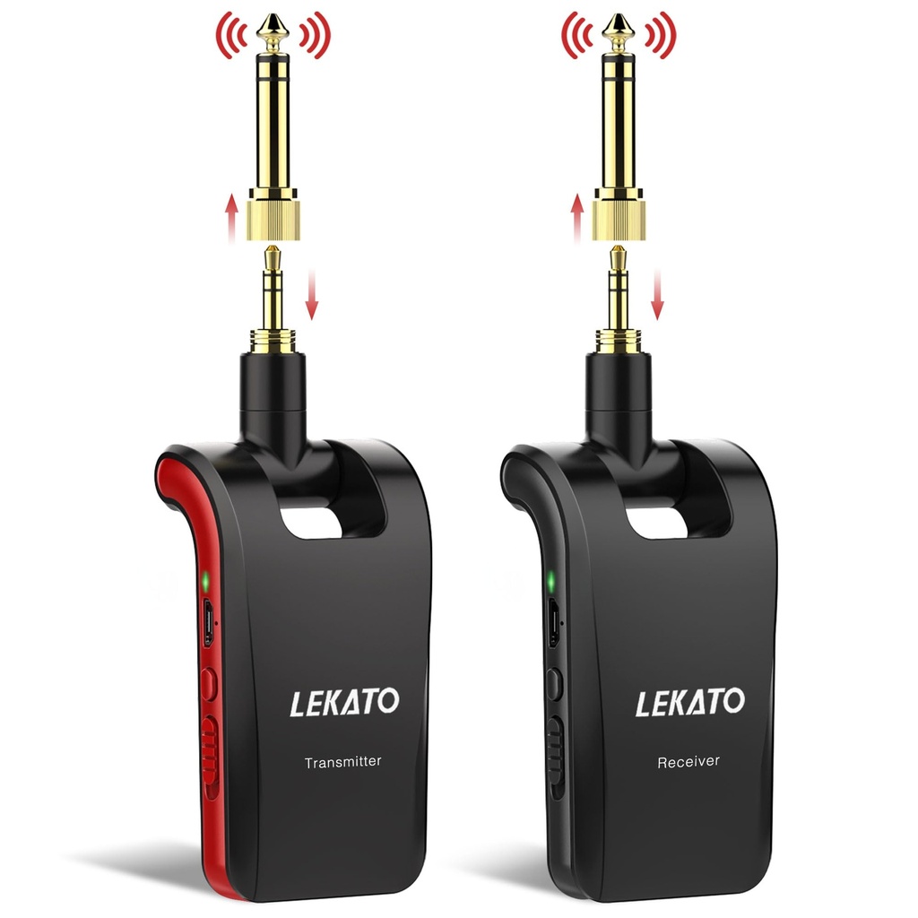 LEKATO Wireless Guitar System with Dual Jacks for Musical Instruments, 2.4GHz Rechargeable